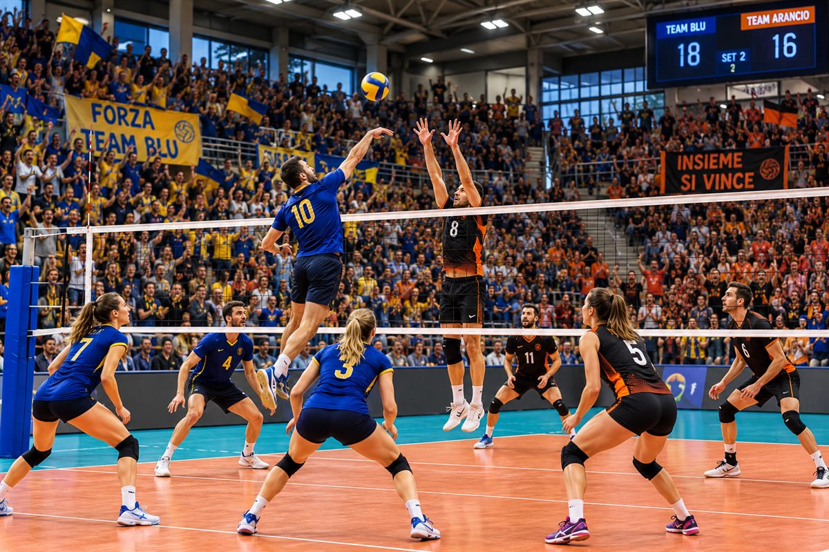 Azione di una partita di pallavolo